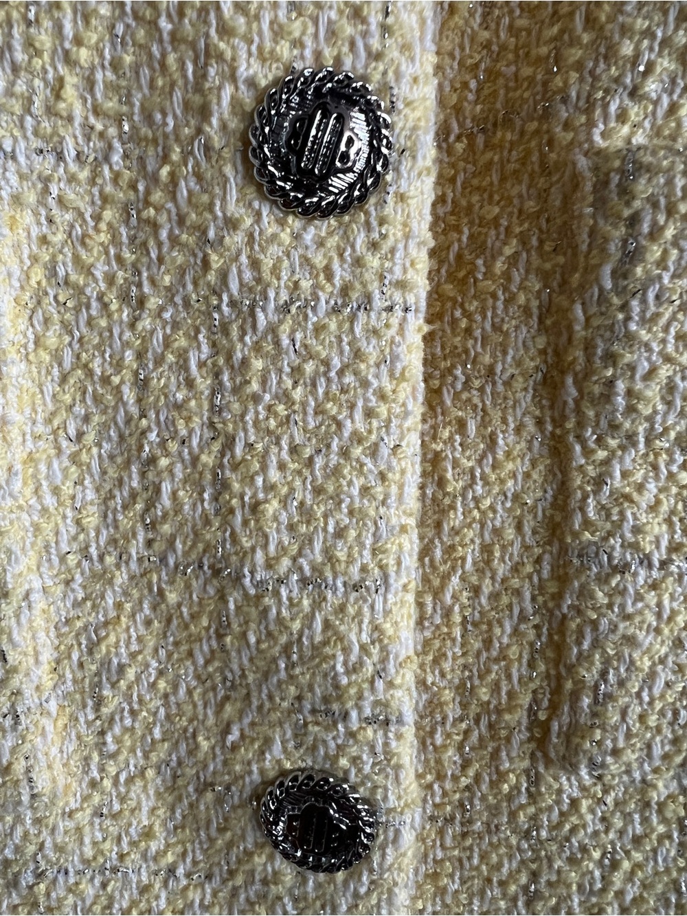 Maje yellow cropped tweed lurex jacket Metallic Silver snap button /Size 42 / L - Picture 4 of 8